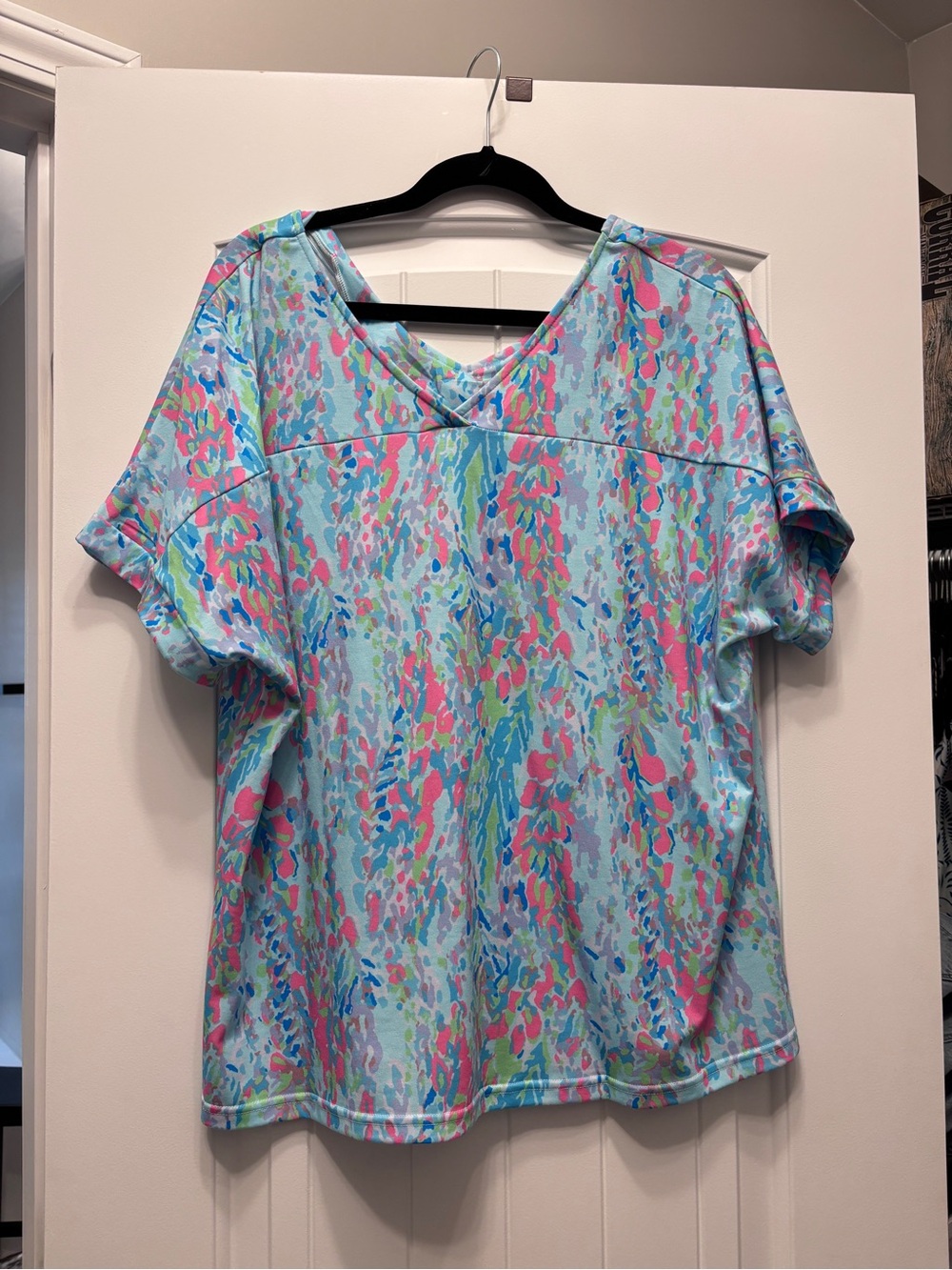 Lily inspired Women’s Short Sleeve V-Neck Top in Multi Pastel Print